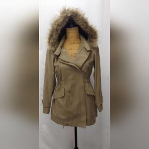 Loft Fur Hood Zip-up Parka Anorak Jacket Sz XSP 19" Pit to Pit